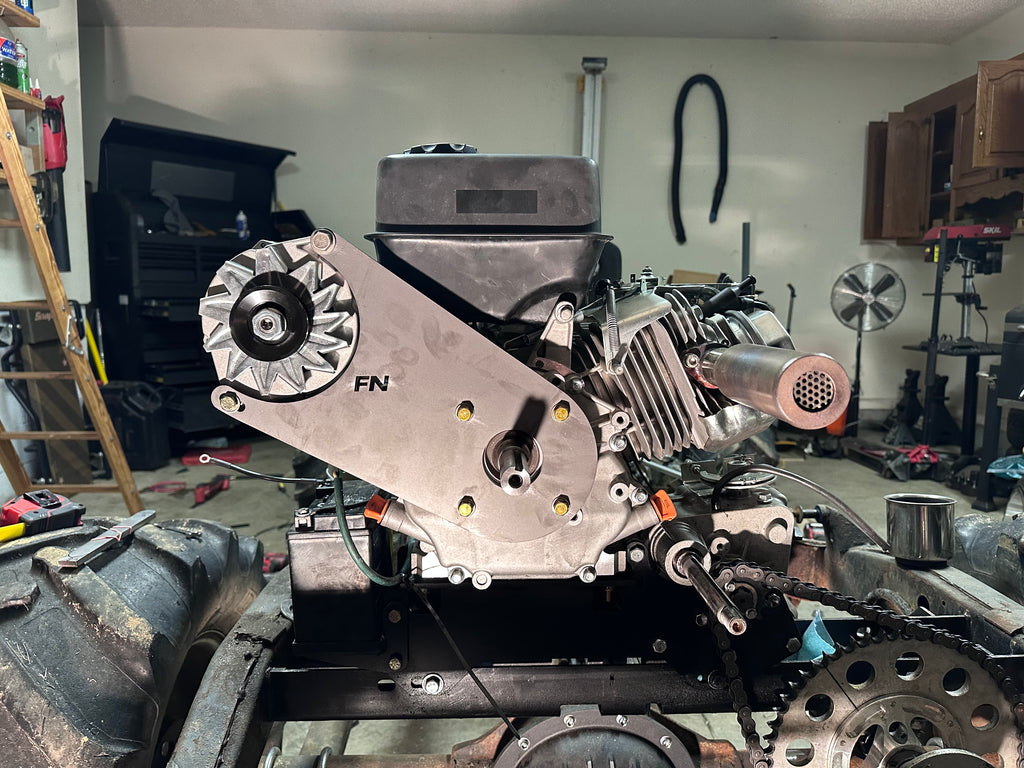 Honda GX390, Predator 420, Predator 459 alternator bracket (10:00 clock position, with fuel tank installed)