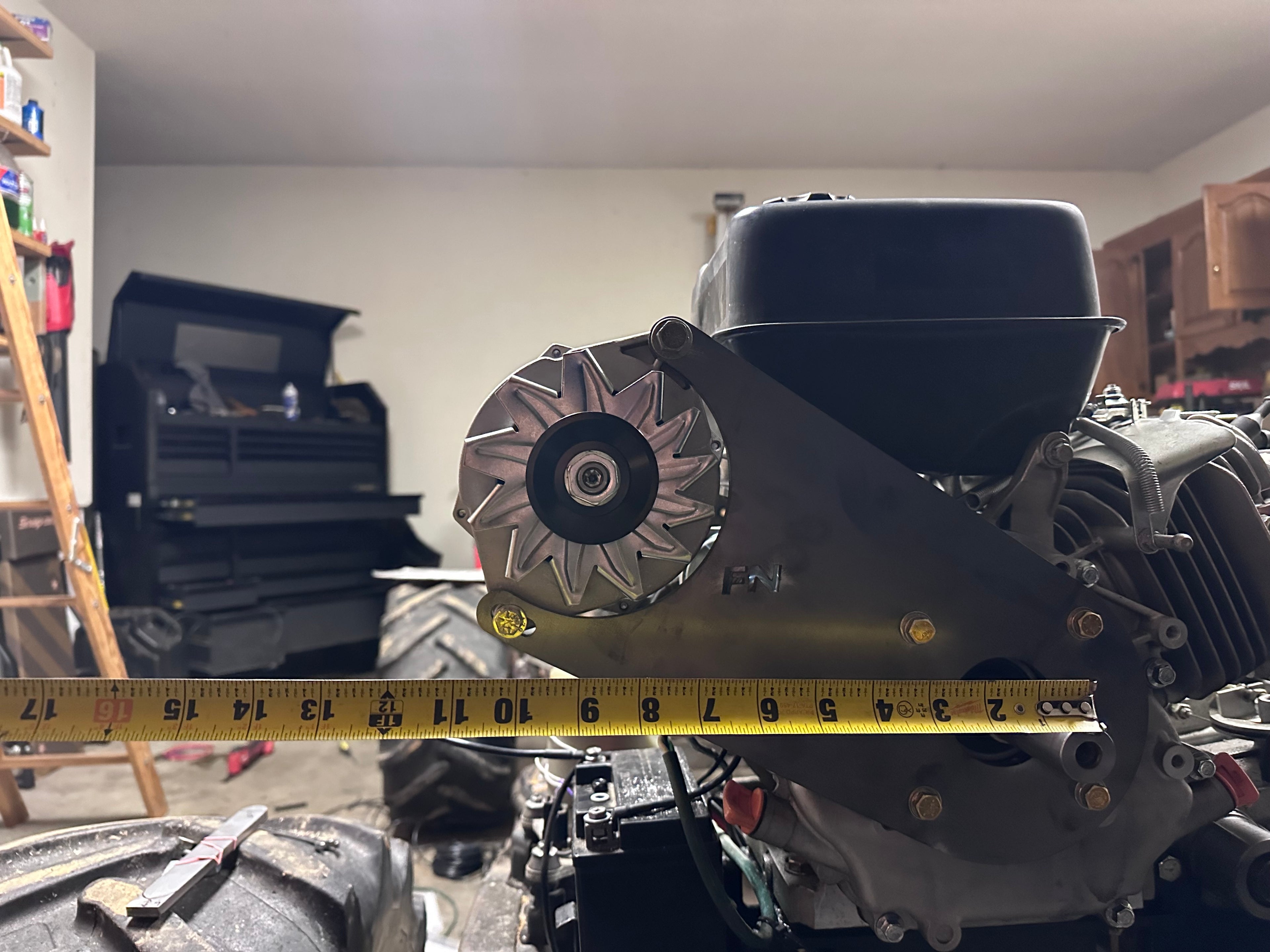 Honda GX390, Predator 420, Predator 459 alternator bracket (10:00 clock position, with fuel tank installed)