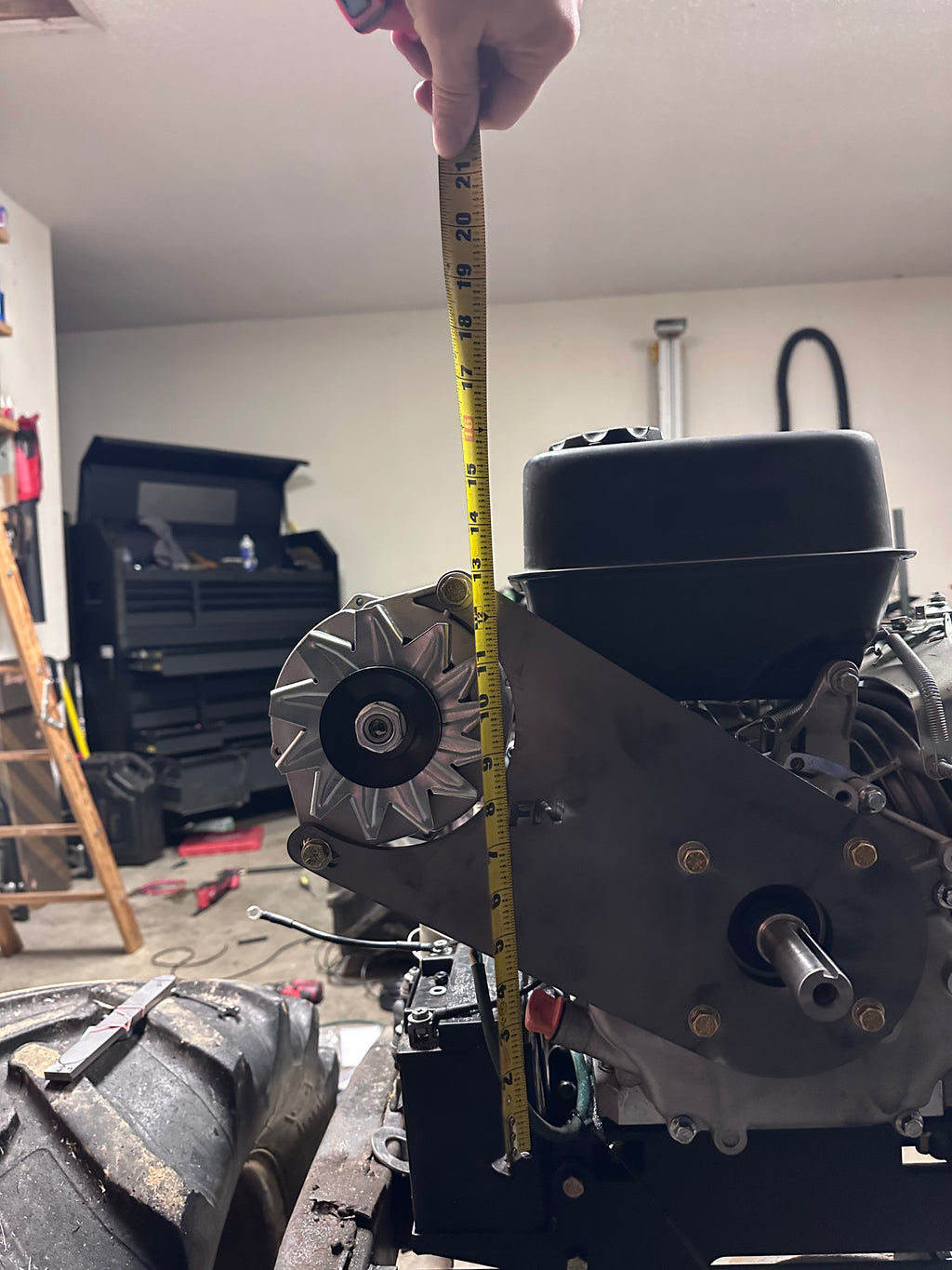 Honda GX390, Predator 420, Predator 459 alternator bracket (10:00 clock position, with fuel tank installed)