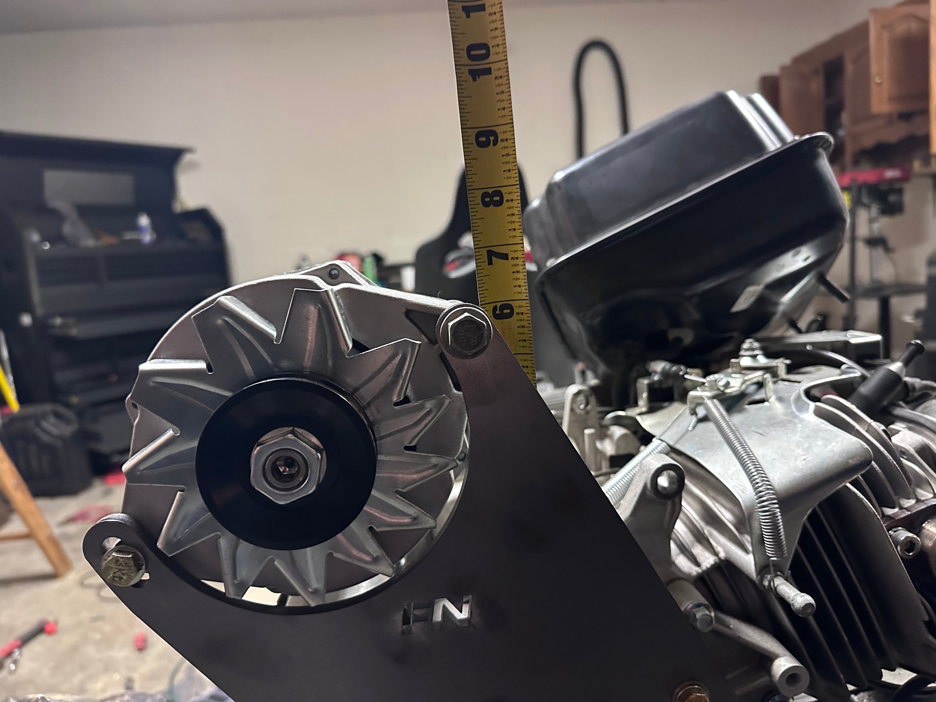 Honda GX390, Predator 420, Predator 459 alternator bracket (shorty 11:00, fuel tank must be removed permanently to fit this bracket)